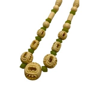 Vintage Plastic Beaded Carved Necklace
